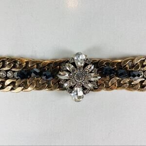 Rhinestone Chain Wide Bracelet 1" Gold Black Clear